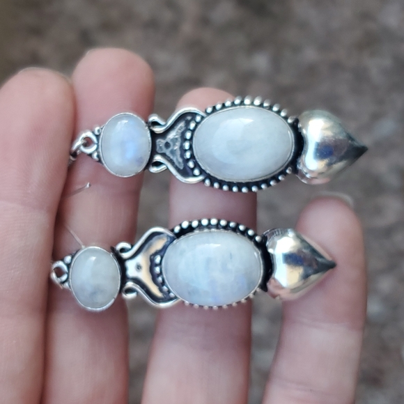 New Rainbow Moonstone 925 Silver Statement Earrings. - Picture 12 of 13